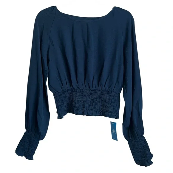 Cupshe NWT Cropped Blue Blouse Elastic Bottom Top - S - Picture 2 of 9